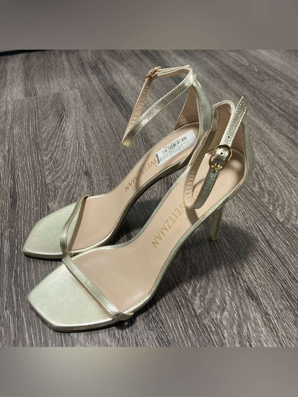 Stuart Weitzman Nudistcurve 100 Liquid Metallic Gold Sandal Heels Size 10 - Picture 2 of 9